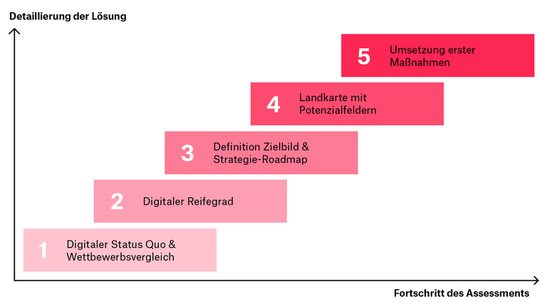 Darstellung der Vorgehensweise des digitalen Reifegradmodells.