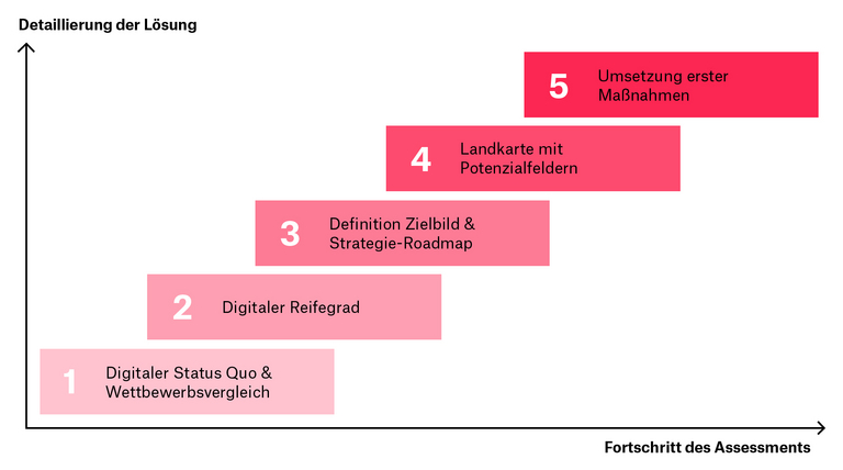 Darstellung der Vorgehensweise des digitalen Reifegradmodells.